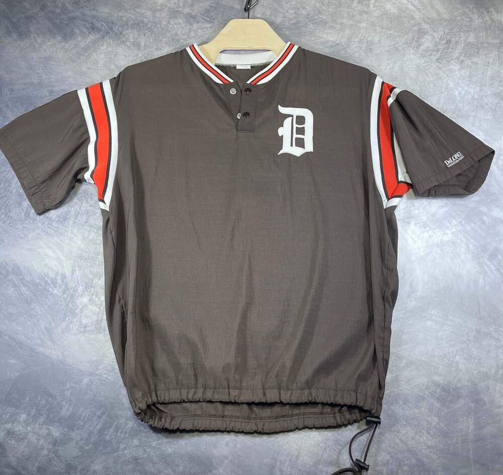 VTG Delong Detroit Tigers Short Sleeve Windbreaker Pullover Size L Made in USA
